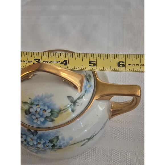 Rare Antique Buffalo China 1918 Sugar Bowl Hand Painted Forget Me Not Gold Trim - Picture 9 of 9